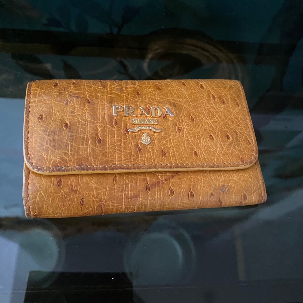 Authentic Prada Ostrich Yellow Key Holder Wallet